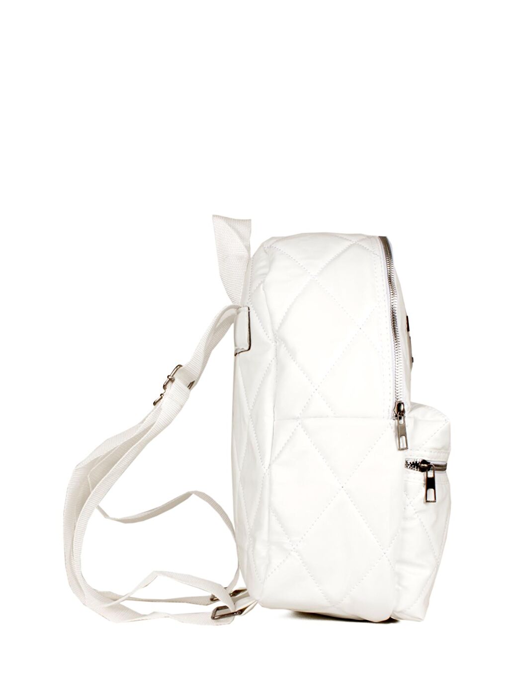 Beyaz Kadın Saten Kapitone Şişme Model Çift Bölmeli Okul ve Günlük Sırt Çantası (10544)-1