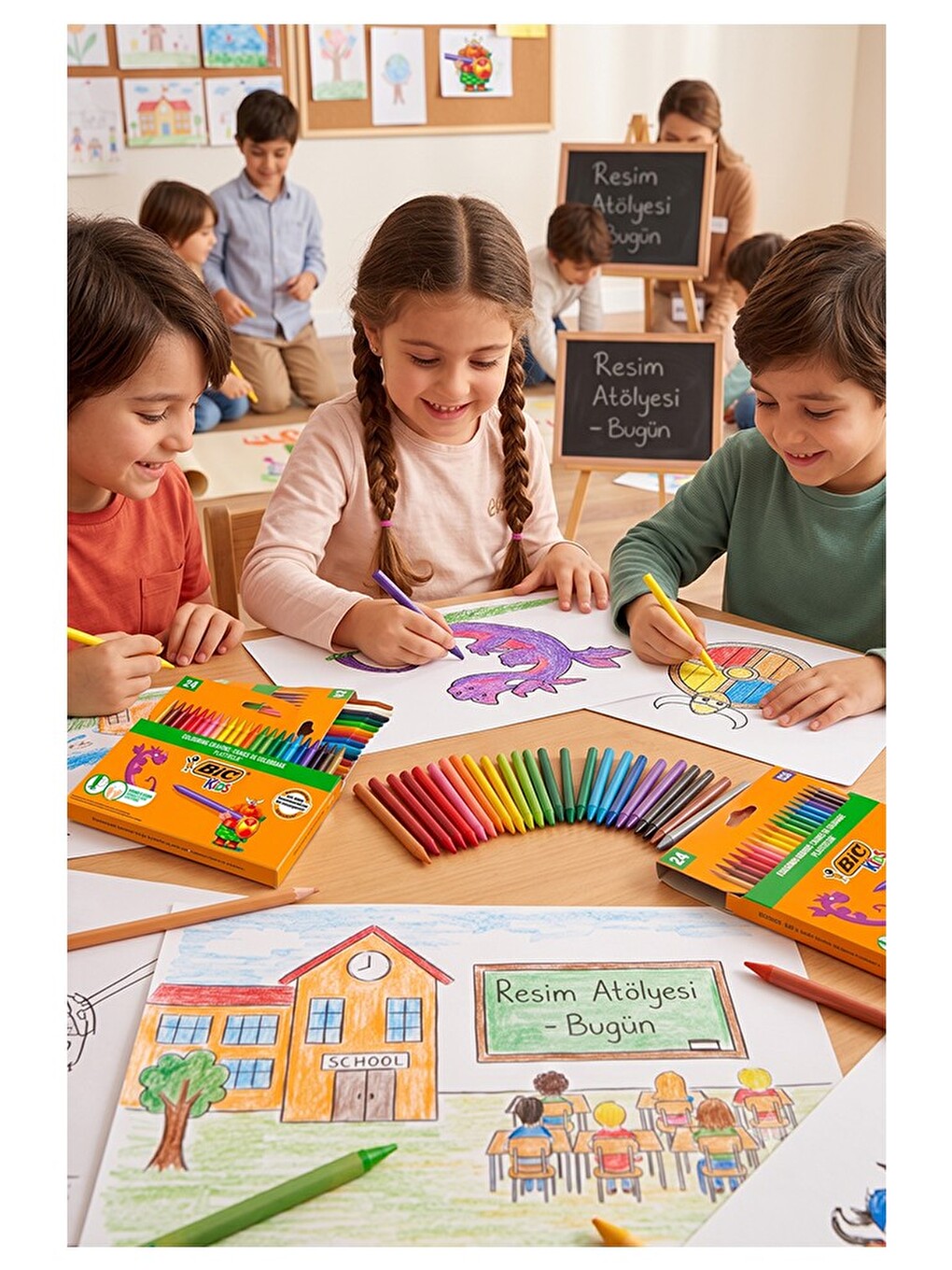 Mum Boya 24 Lü 1 Paket Bic 24 Renk Mumboya Elleri Kirletmeyen Yıkanabilir Silinebilir Plastidecor-2