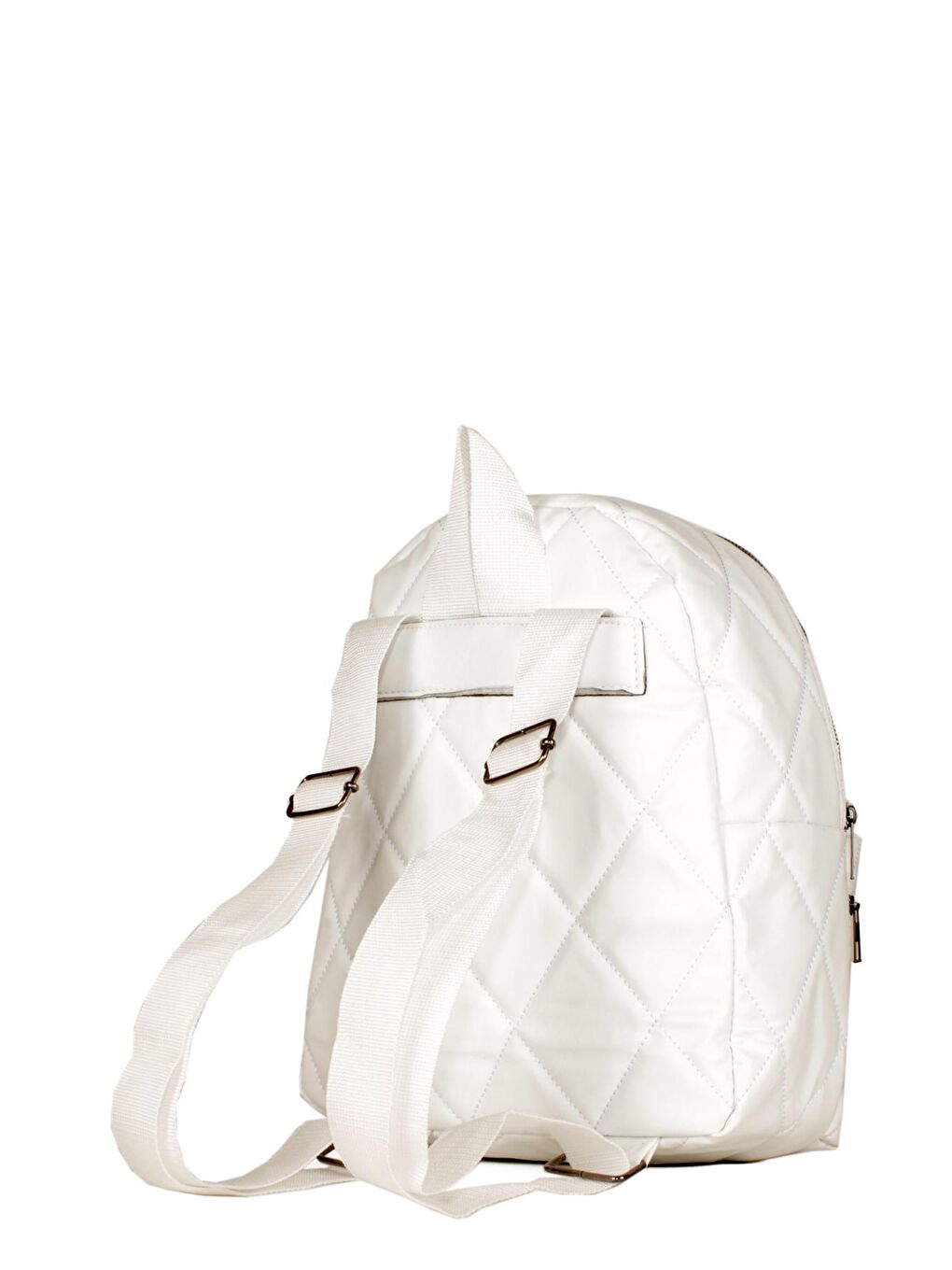 Beyaz Kadın Saten Kapitone Şişme Model Çift Bölmeli Okul ve Günlük Sırt Çantası (10544)-2