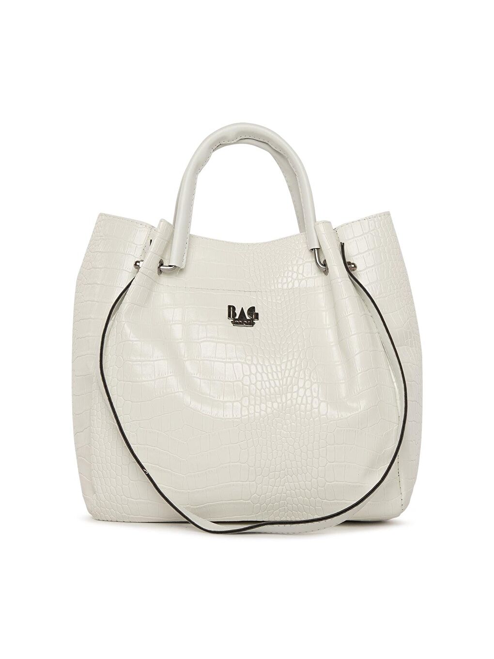 Beyaz Desenli Demir Tutmalı Büyük Çanta