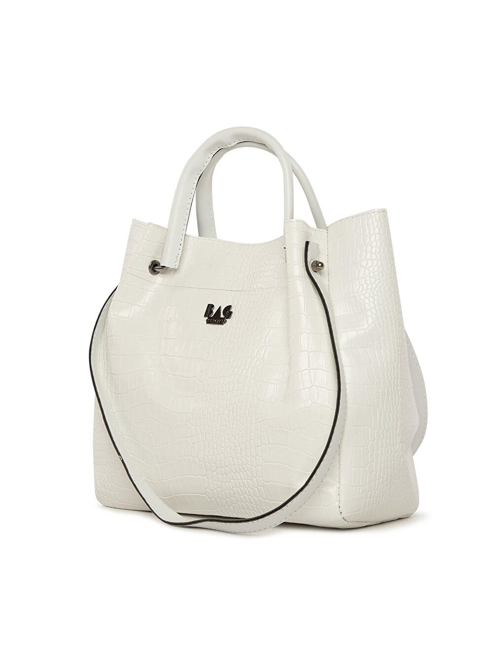 Beyaz Desenli Demir Tutmalı Büyük Çanta-1