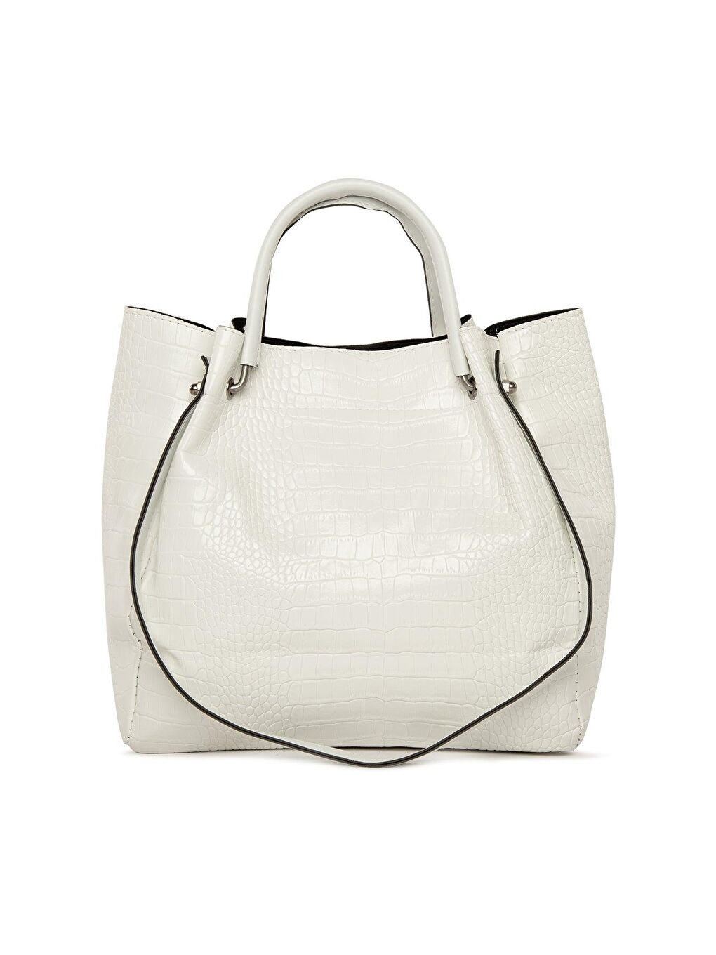 Beyaz Desenli Demir Tutmalı Büyük Çanta-3