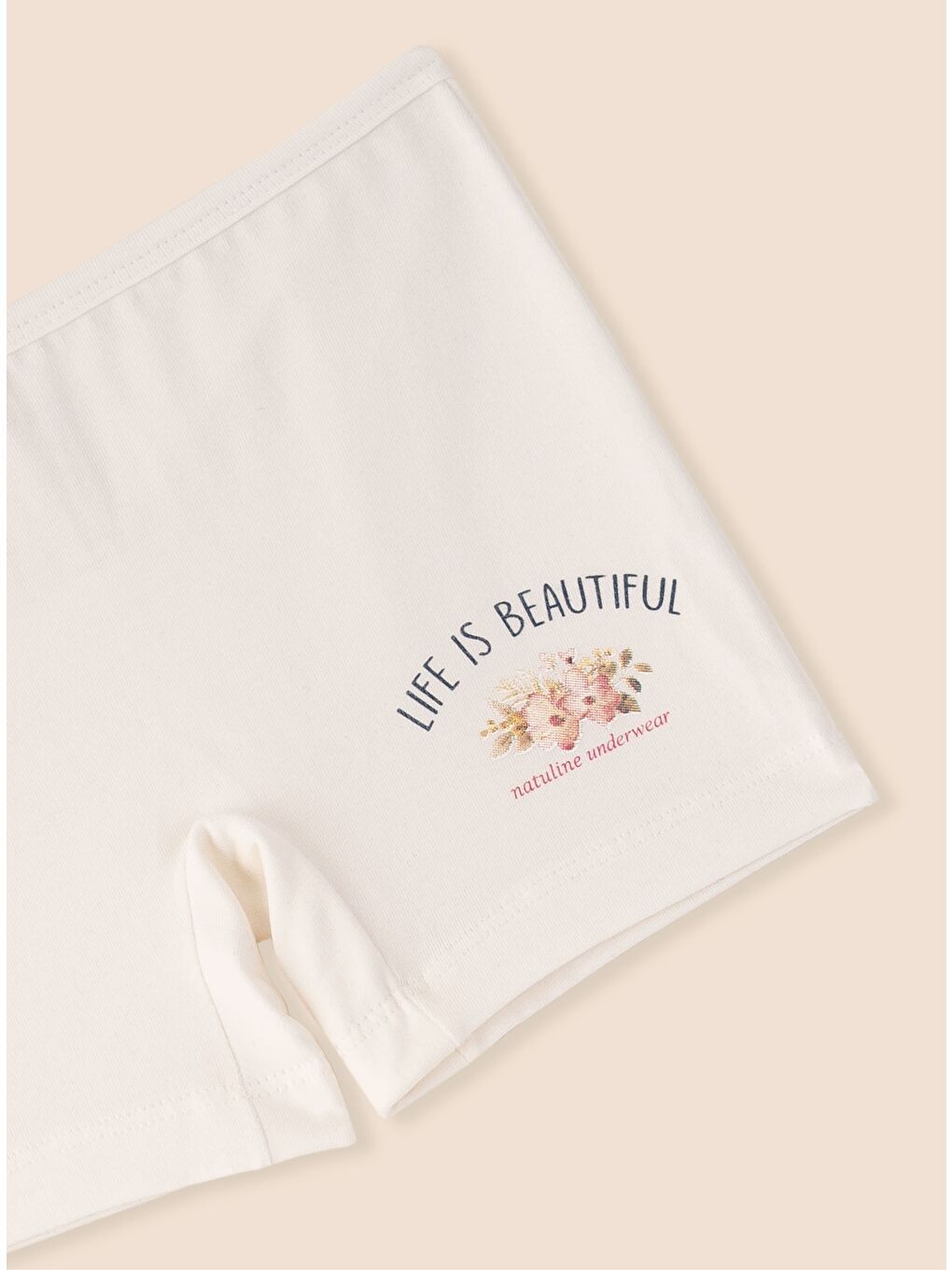 Ekru Kız Çocuk Organik Pamuklu Elastanlı Boxer Life İs Beautiful 3 lü Paket-2