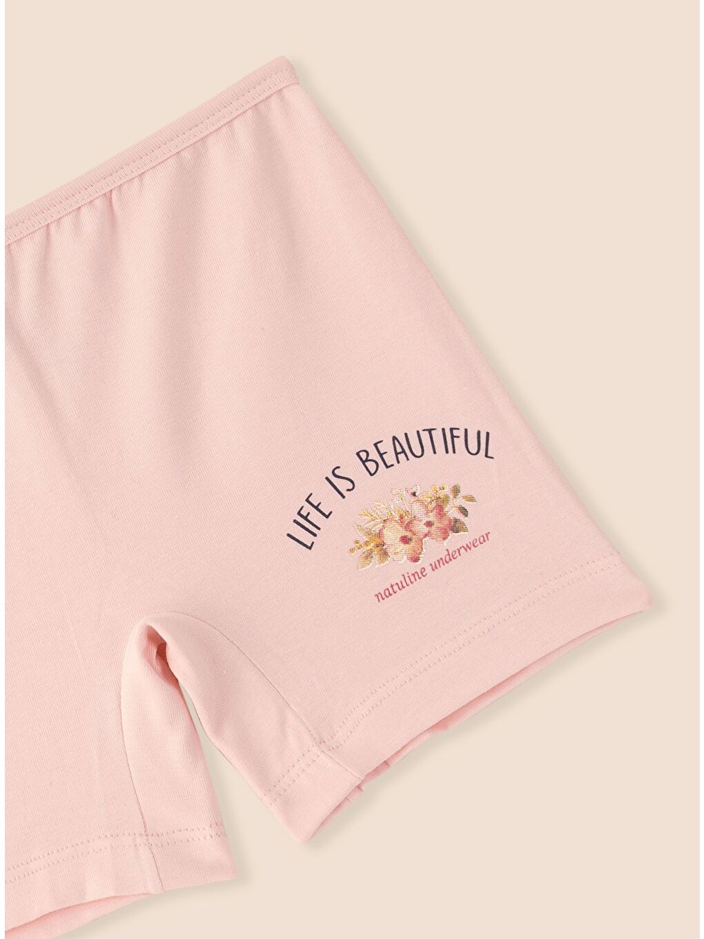 Ekru Kız Çocuk Organik Pamuklu Elastanlı Boxer Life İs Beautiful 3 lü Paket-6