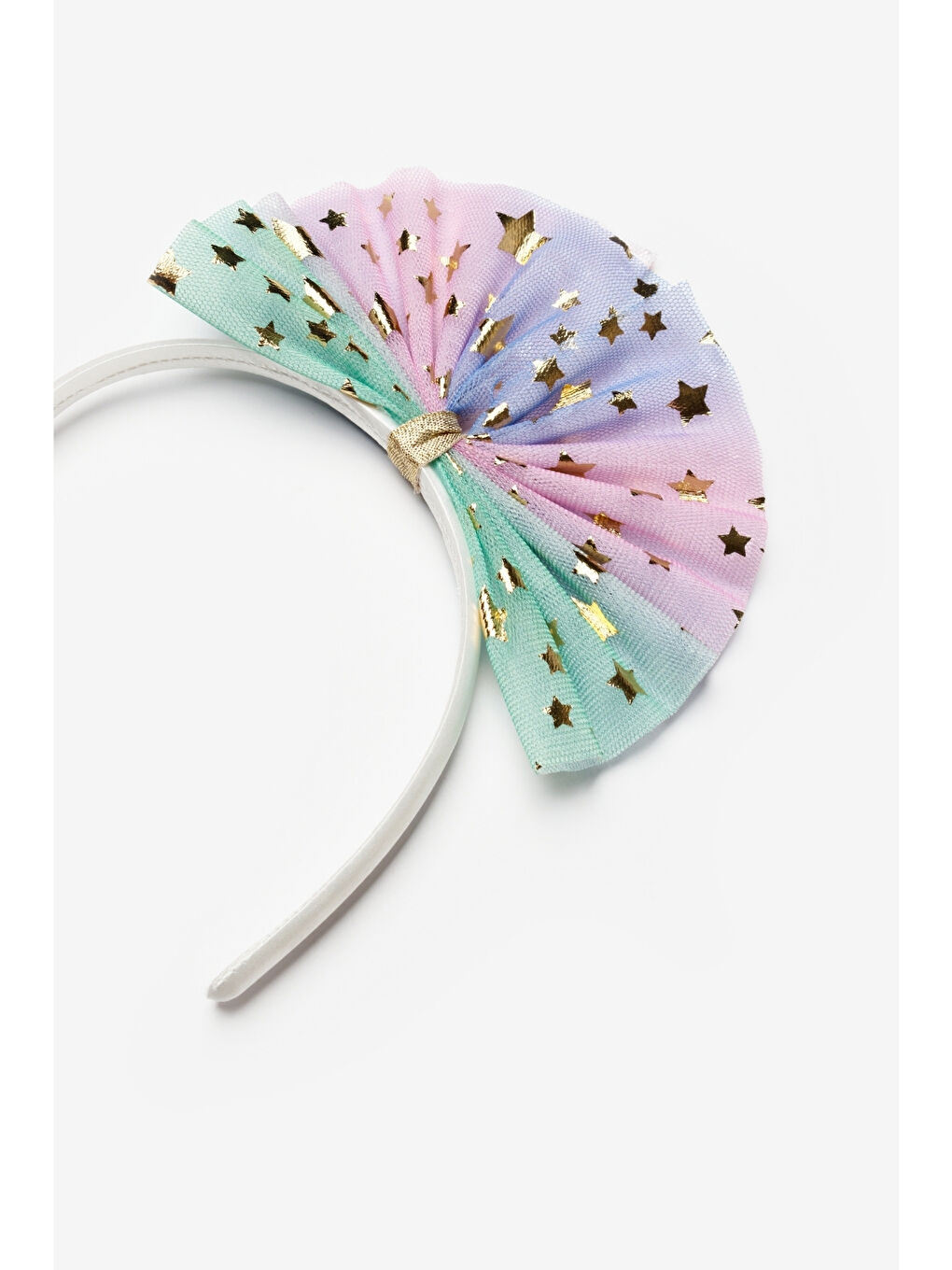 Beyaz Yıldızlı Tül Fiyonklu Kız Çocuk Taç-1