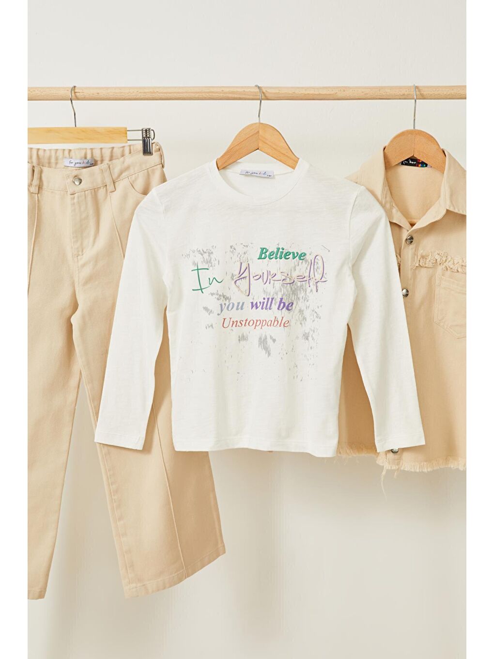 Bej 3 lü Ceket Püsküllü Pantolon Tshirt Gabardin Taş Takım-2