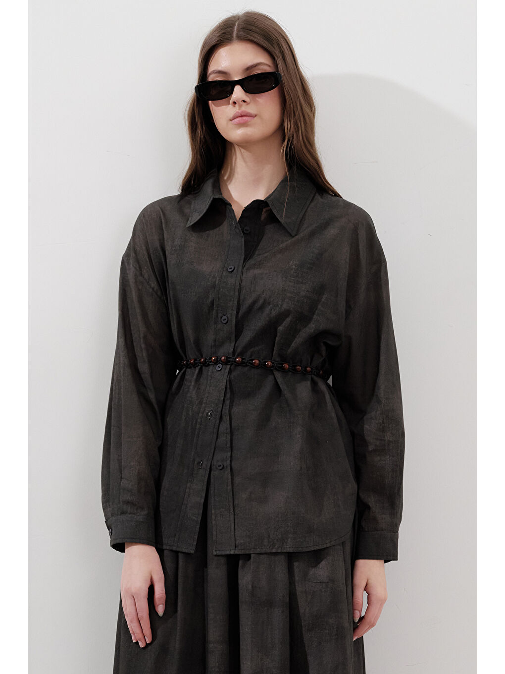 Boncuk Örgülü Kemer Kahverengi-1