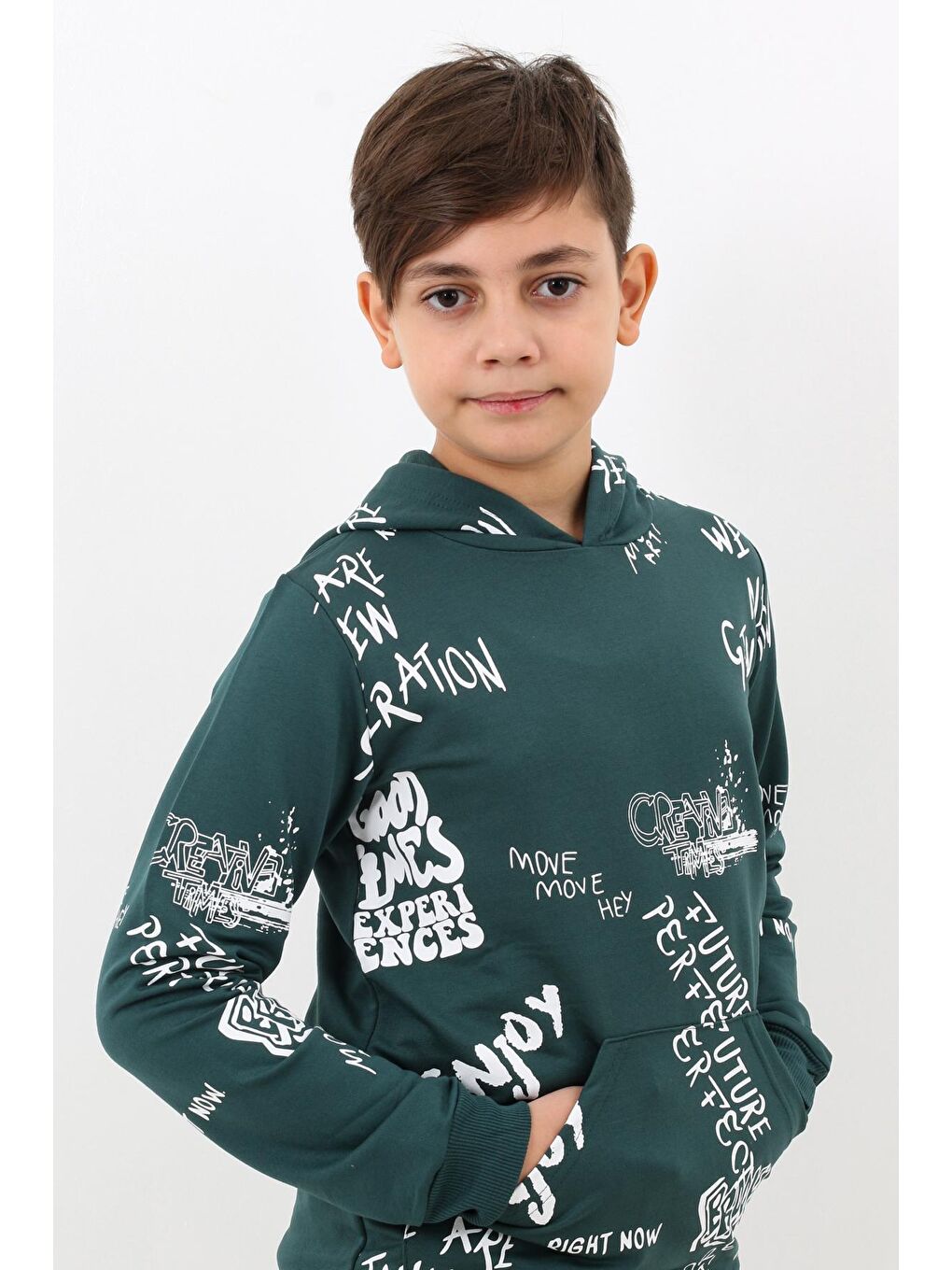 Yeşil Erkek Çocuk Kapüşonlu Sweatshirt 14011-1