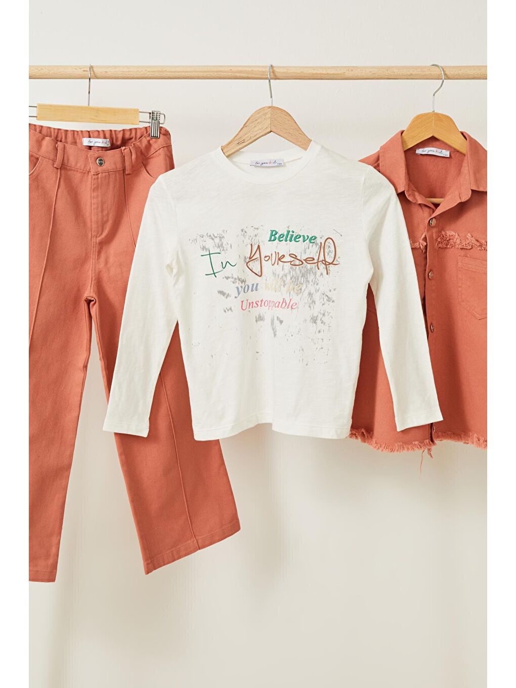 Kahverengi 3 lü Ceket Püsküllü Pantolon Tshirt Gabardin Kiremit Takım-1