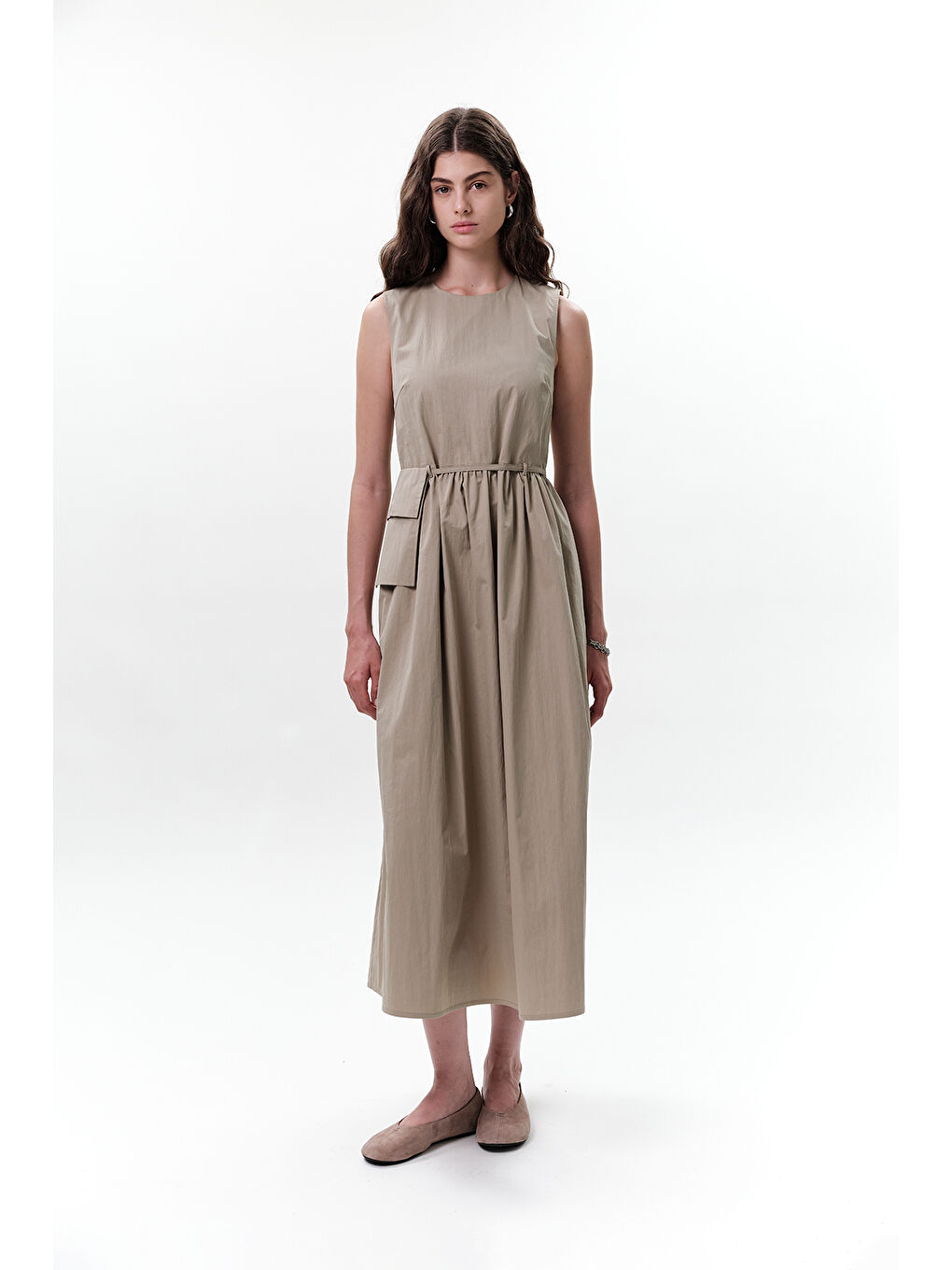 Kemer Detaylı Kolsuz Elbise Yeşil-5