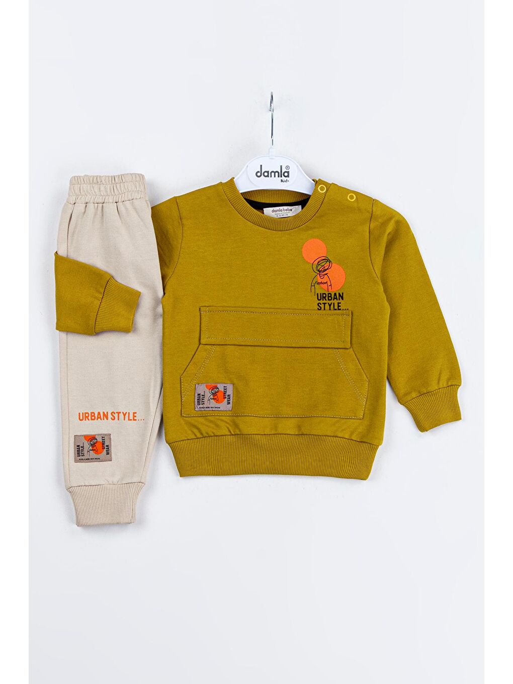 Sarı Erkek Bebek Urban Yazı Baskılı Hardal 2'li Takım 16674