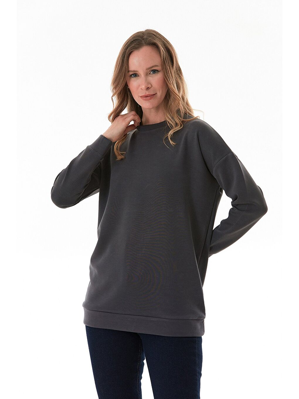 Antrasit Basic Bisiklet Yaka Modal Tunik-4