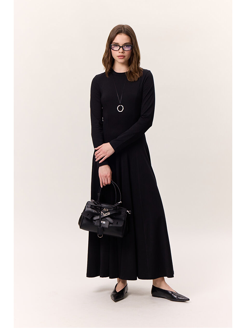 Kuplu Uzun Kollu Elbise Siyah-2