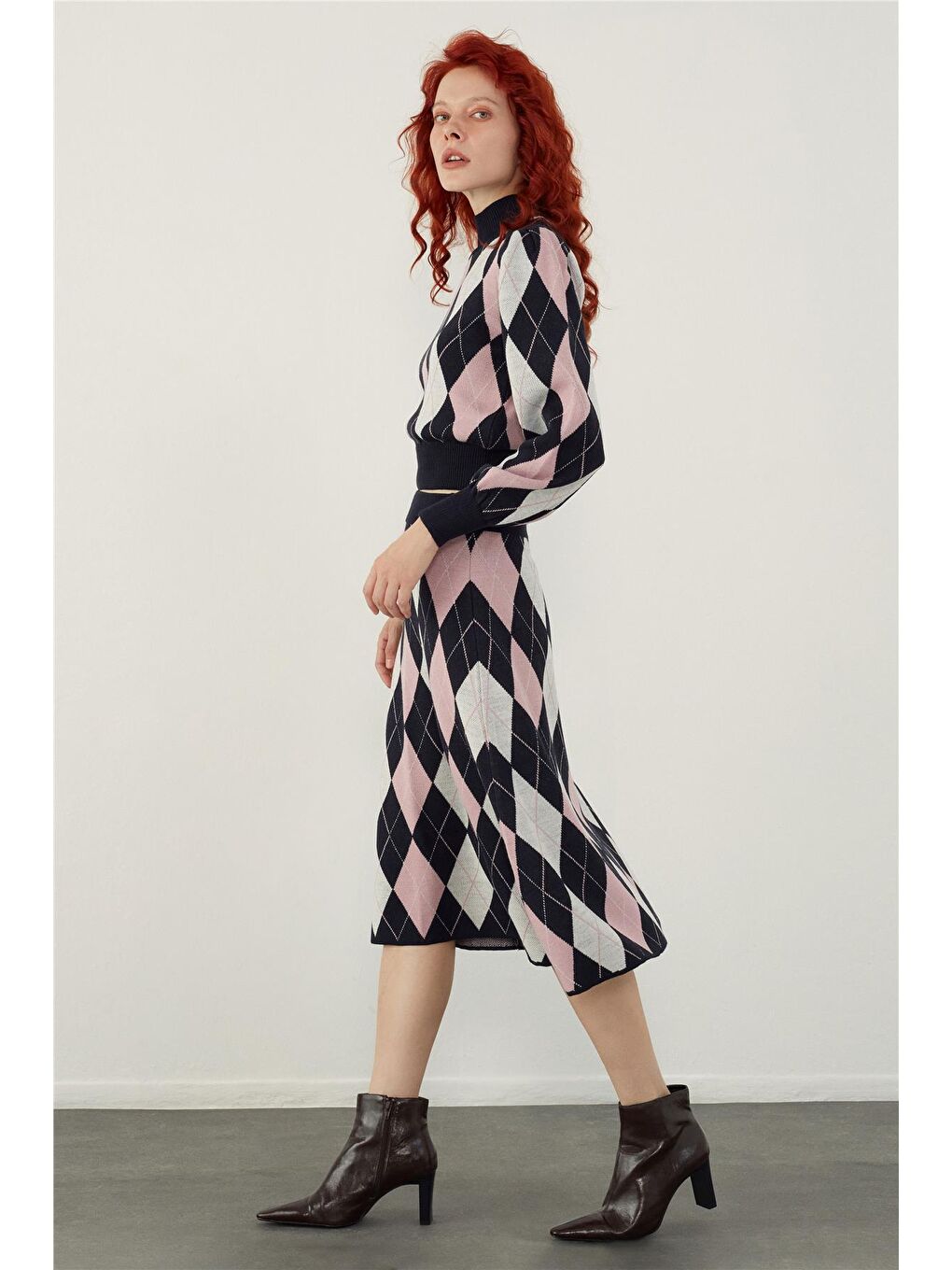 Lacivert Baklava Desenli Kazak Etek Triko Takım-2