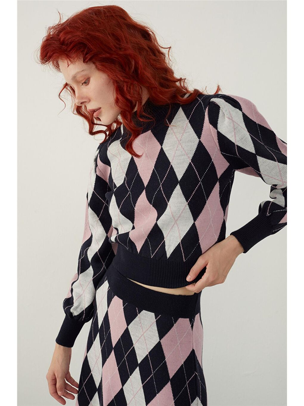 Lacivert Baklava Desenli Kazak Etek Triko Takım-3