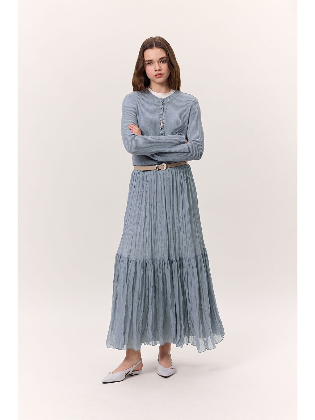 Crush Piliseli Uzun Etek Mavi-2