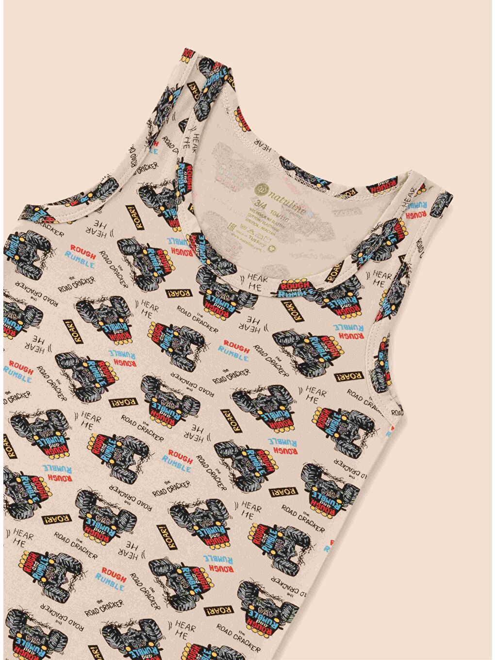 Ekru Erkek Çocuk Organik Pamuklu Elastanlı Atlet Araba Empirme 3 lü Paket-3