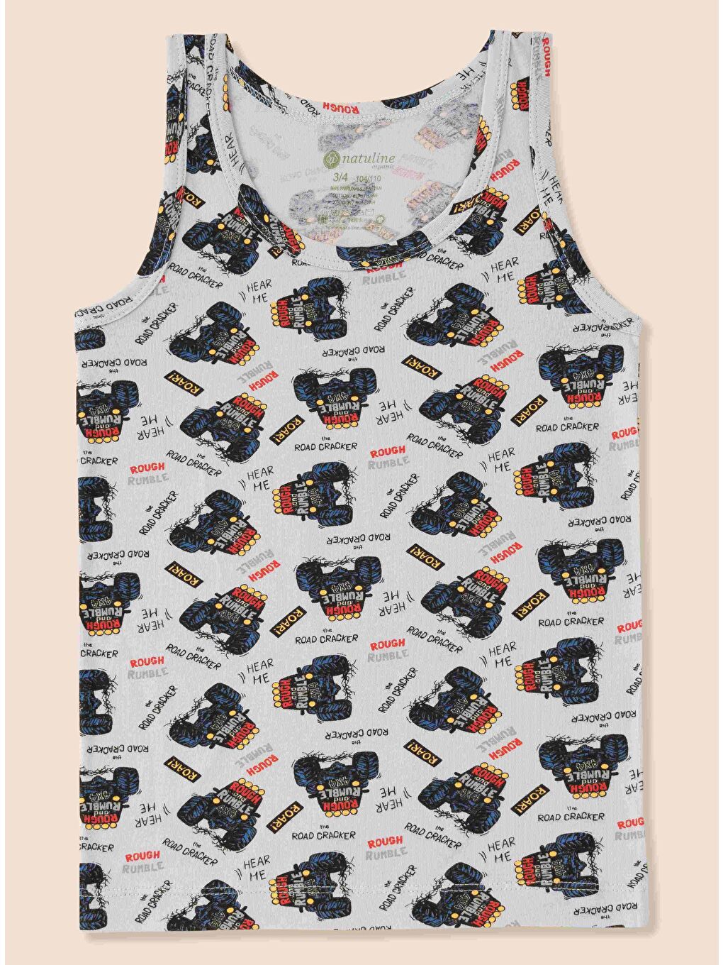 Ekru Erkek Çocuk Organik Pamuklu Elastanlı Atlet Araba Empirme 3 lü Paket-4