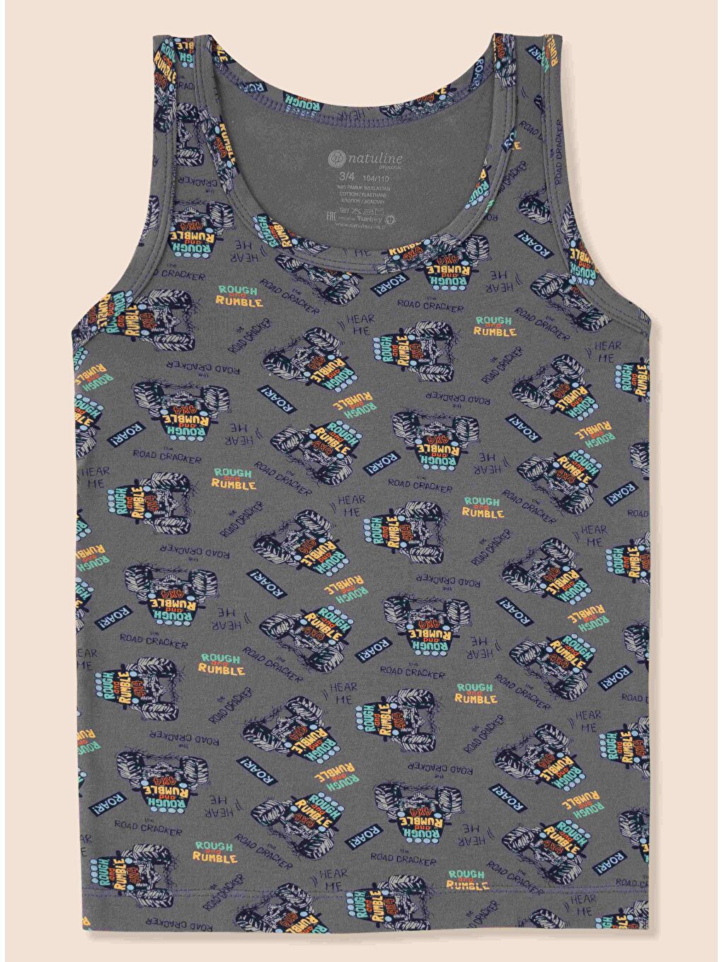 Ekru Erkek Çocuk Organik Pamuklu Elastanlı Atlet Araba Empirme 3 lü Paket-6