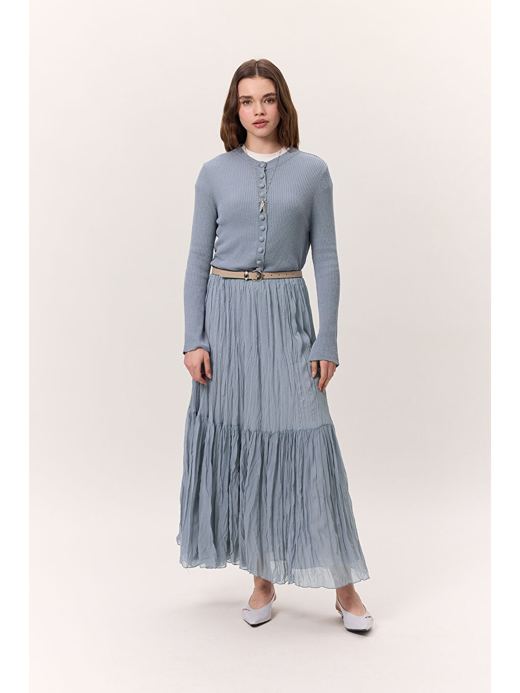 Crush Piliseli Uzun Etek Mavi-4