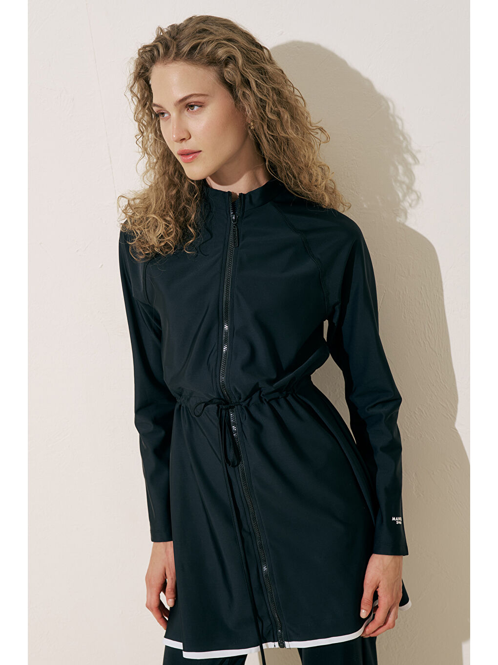 Fermuarlı Tesettür Elbise Mayo Siyah-1