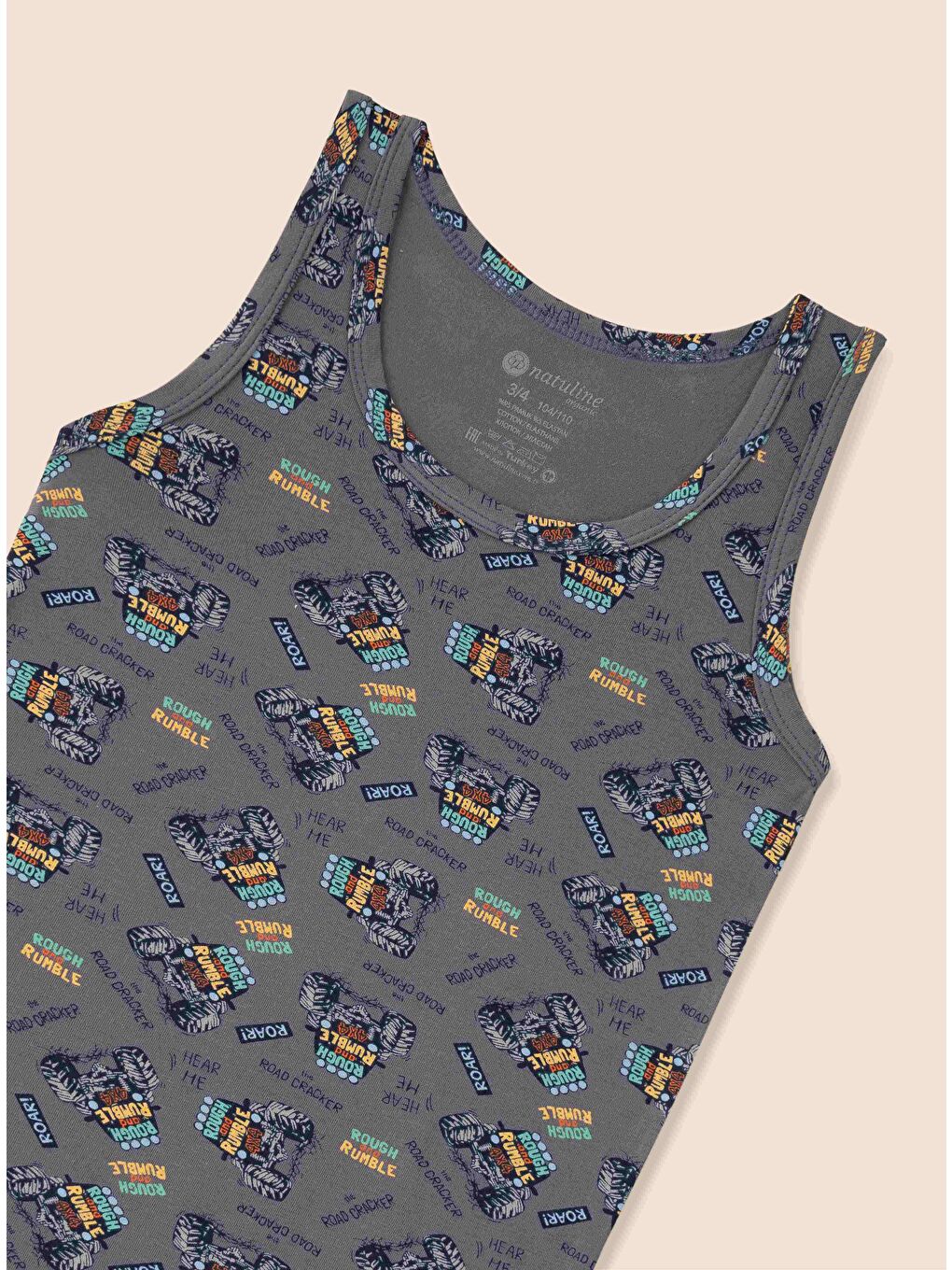 Ekru Erkek Çocuk Organik Pamuklu Elastanlı Atlet Araba Empirme 3 lü Paket-7