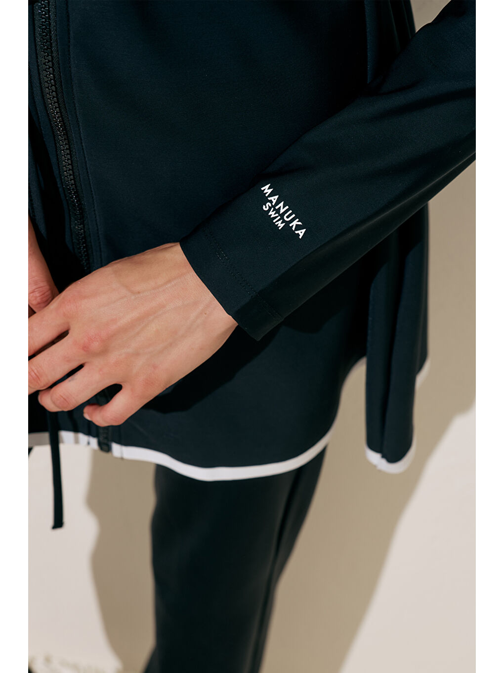 Fermuarlı Tesettür Elbise Mayo Siyah-2