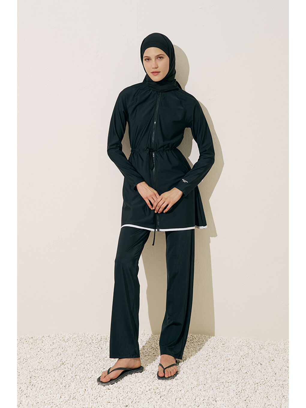 Fermuarlı Tesettür Elbise Mayo Siyah-3