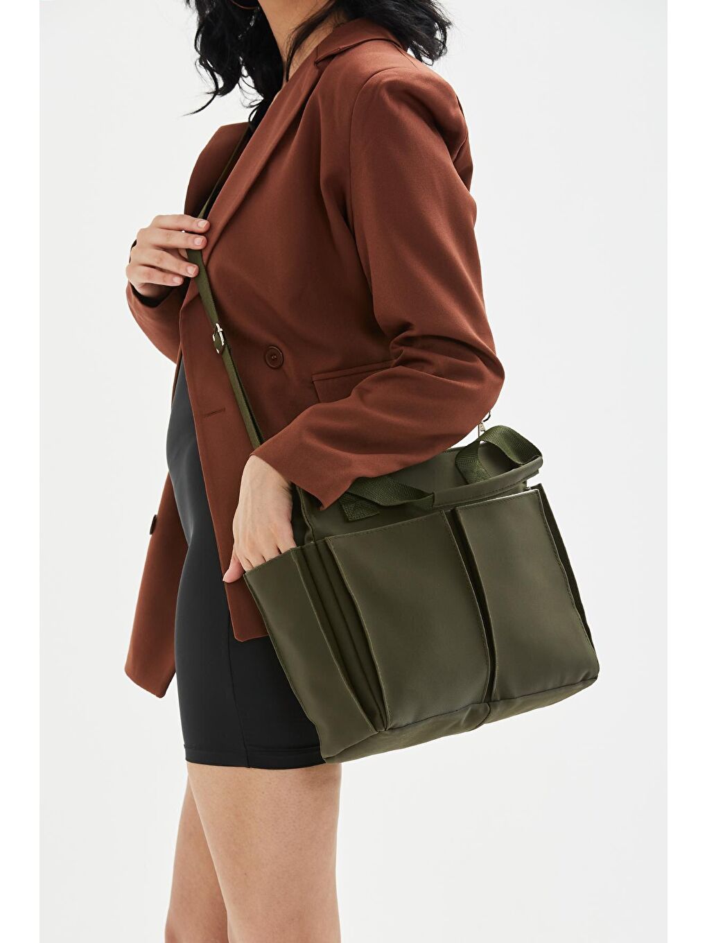 Çok Gözlü Shopper Venedik Kadın Çapraz Çanta Haki