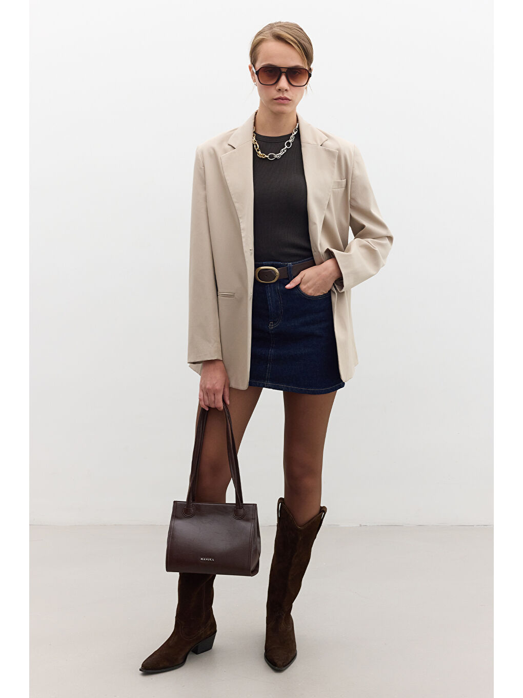 Bej Klasik Kapamalı Blazer Ceket Taş-2