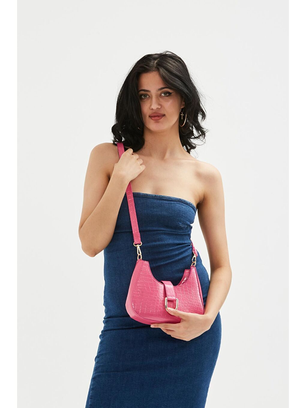 Uzun Askılı Toka Detaylı Alessa Kadın Çapraz Çanta Fuşya-2