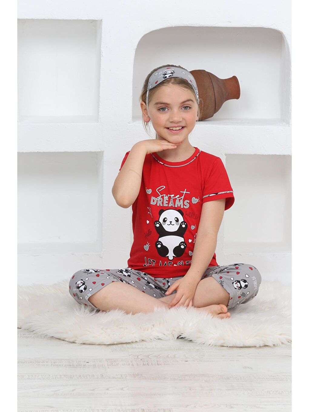 Kapi Kids Narçiçeği Kız Çocuk Uyku Bantlı-Kaprili-Panda Baskılı Pijama Takımı 3-15 Yaş 6112-14 - 2