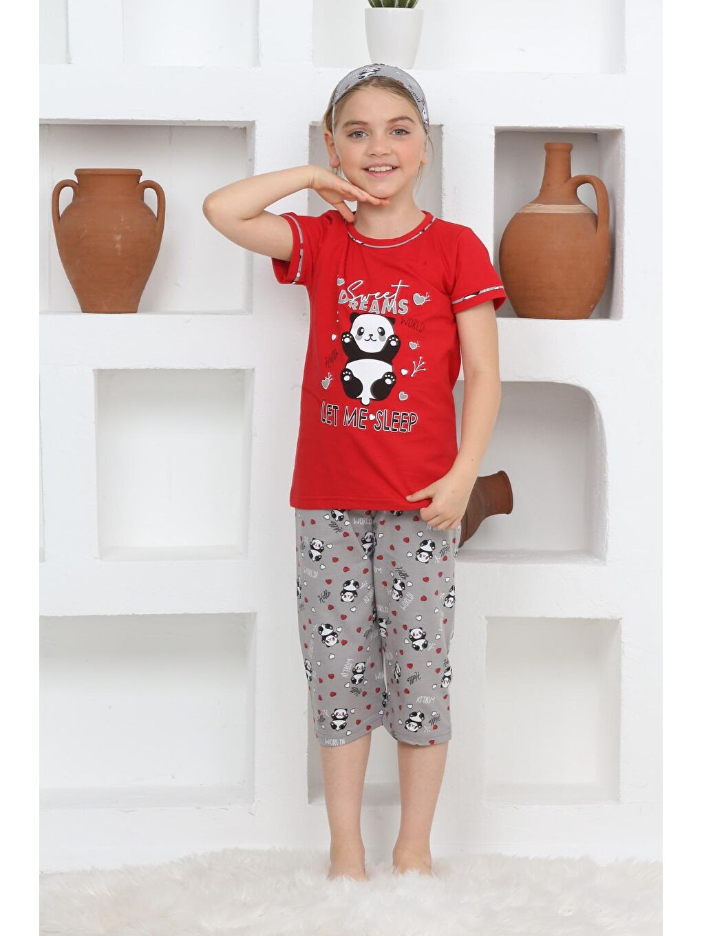 Kapi Kids Narçiçeği Kız Çocuk Uyku Bantlı-Kaprili-Panda Baskılı Pijama Takımı 3-15 Yaş 6112-14 - 3