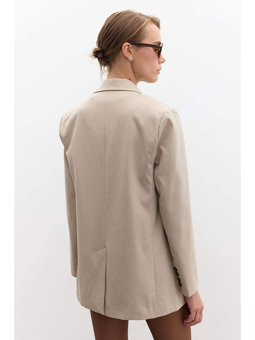 Bej Klasik Kapamalı Blazer Ceket Taş-5
