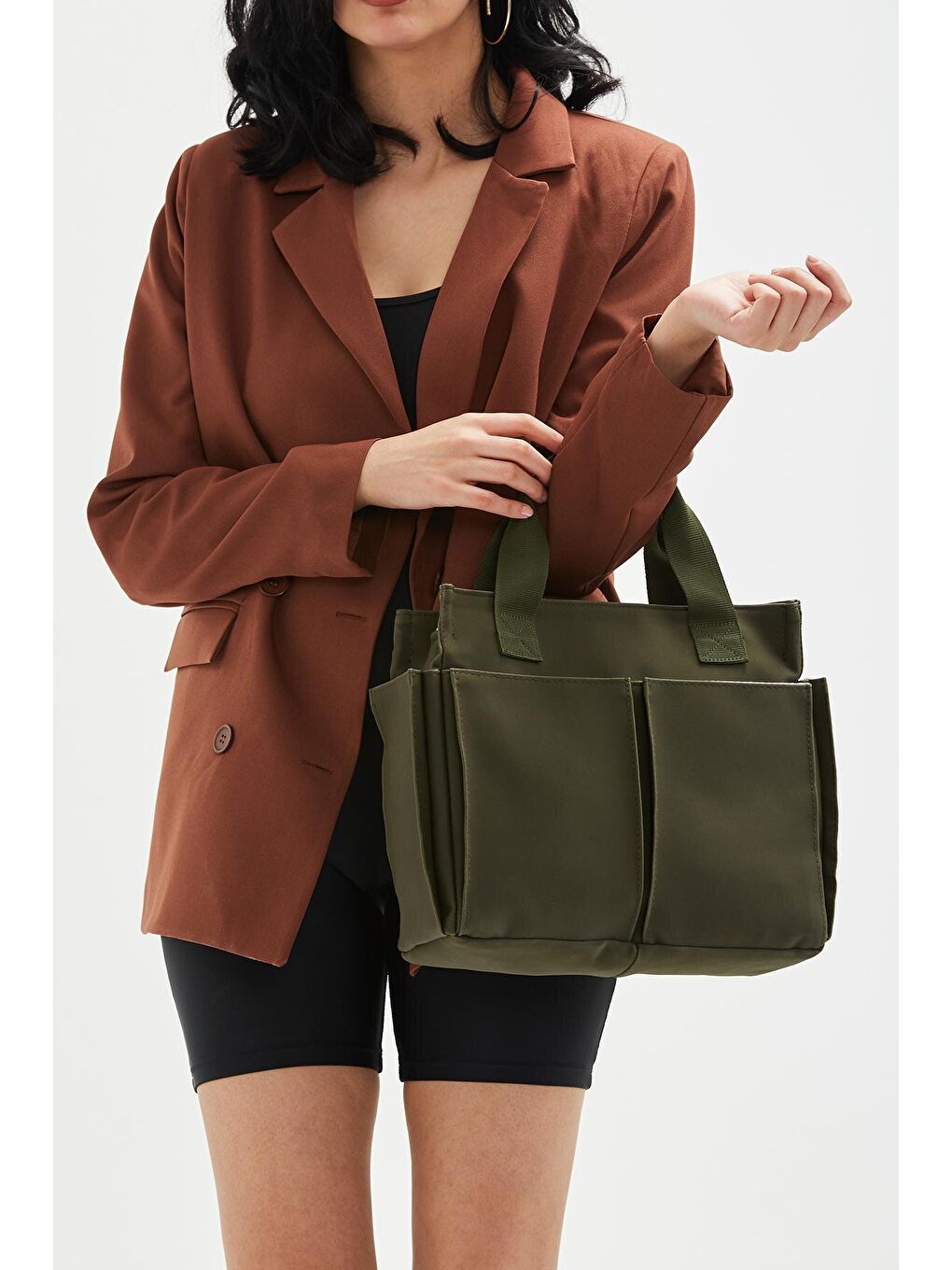 Çok Gözlü Shopper Venedik Kadın Çapraz Çanta Haki-2