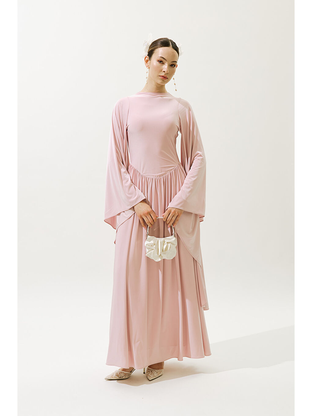 Çiçekli Saten Abiye Mini Çanta Ekru-4