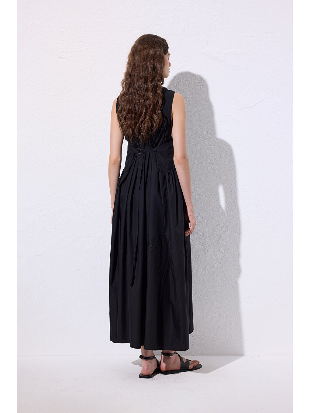 Kemer Ayarlamalı Poplın Elbise Siyah-6