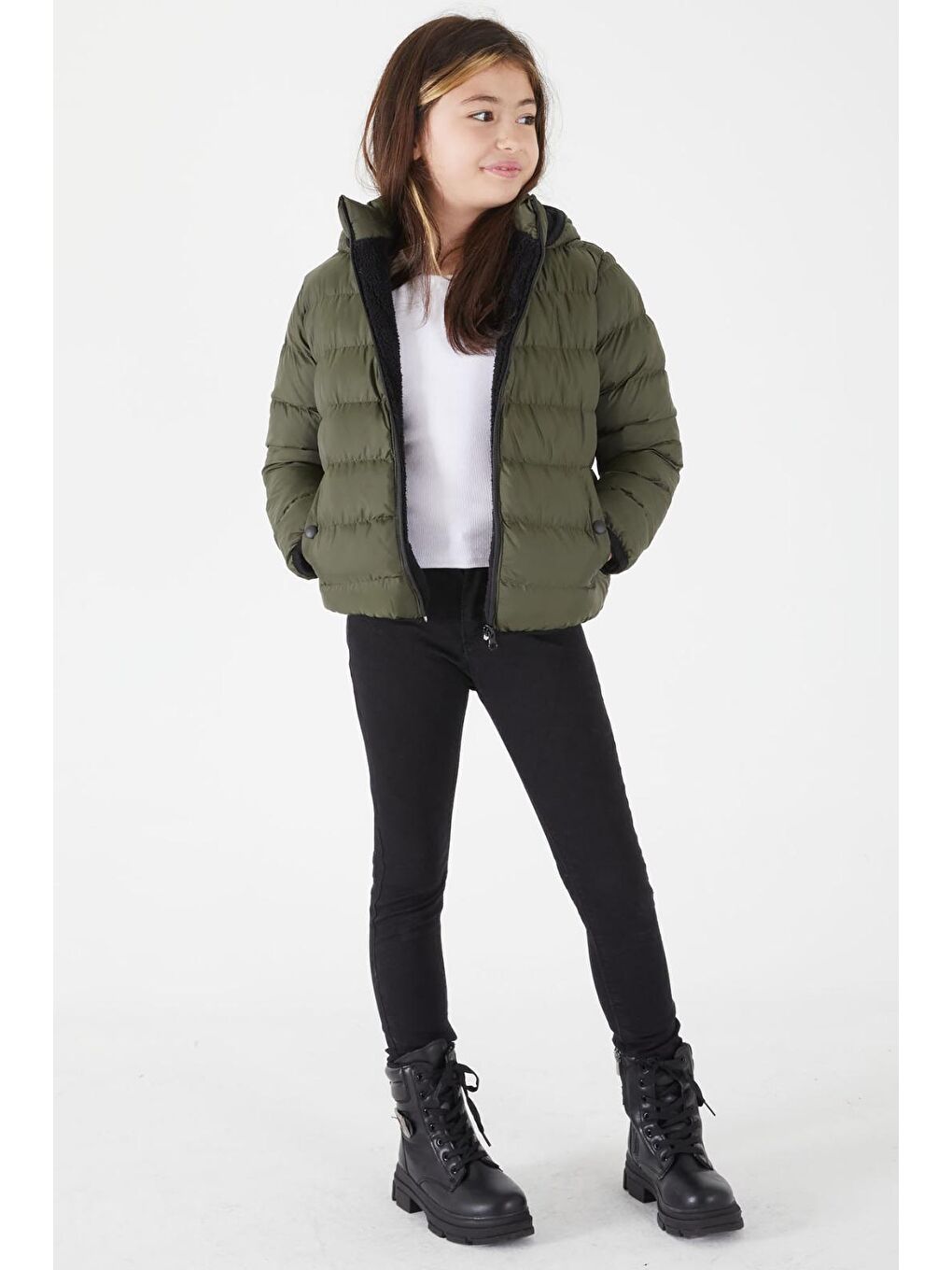 Kız Çocuk Düz Dikişli Yeşil Şişme Mont 16522-1