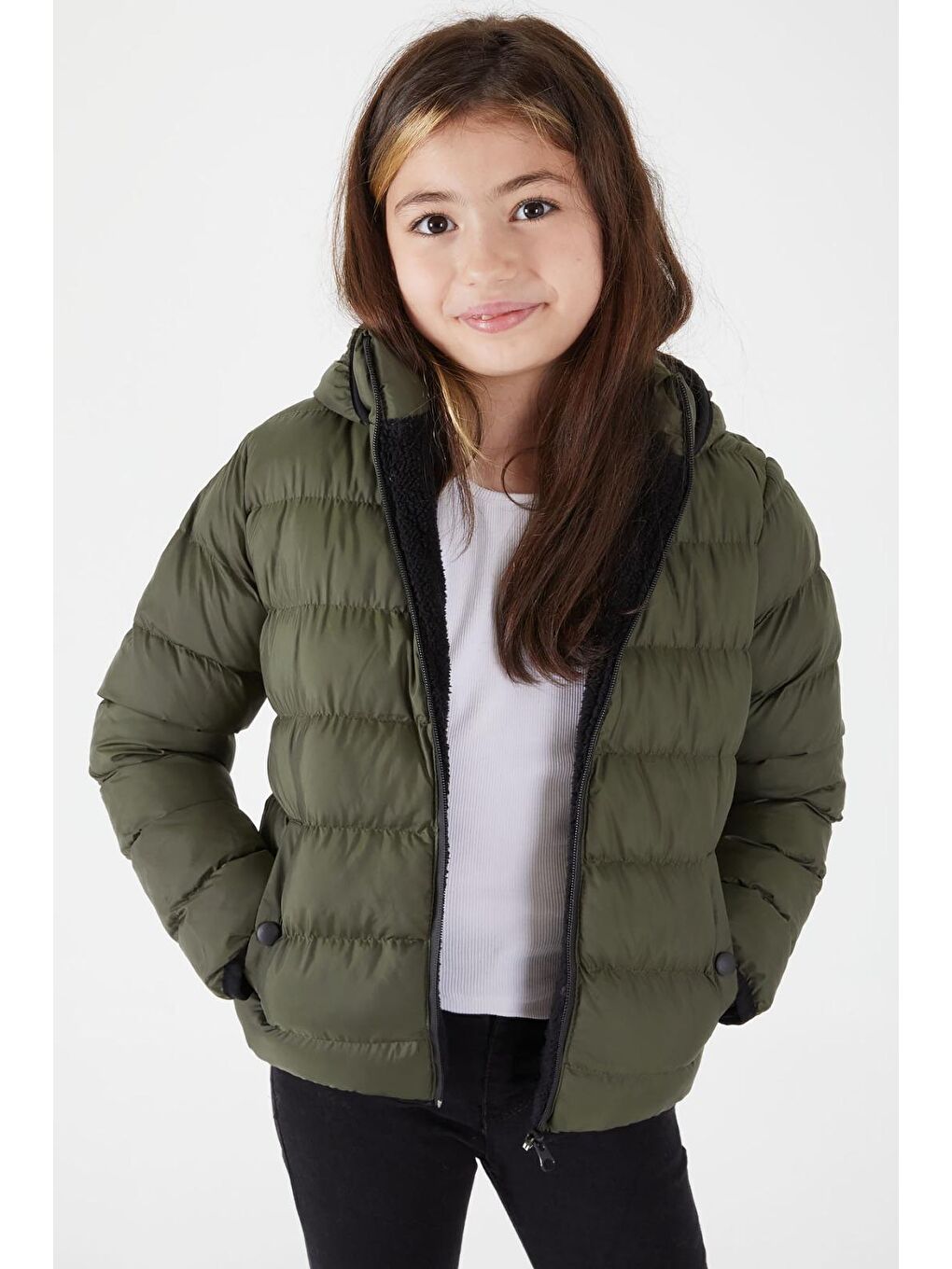 Kız Çocuk Düz Dikişli Yeşil Şişme Mont 16522-2