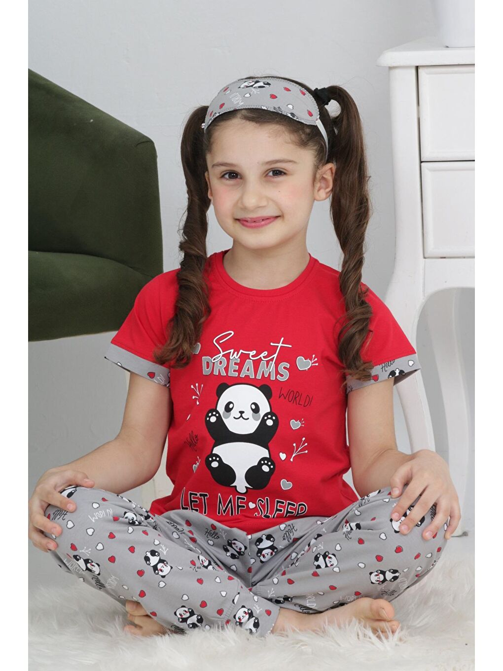 Kapi Kids Narçiçeği Kız Çocuk Uyku Bantlı-Pandalı Pijama Takımı 3-11 Yaş 6063-64 - 1