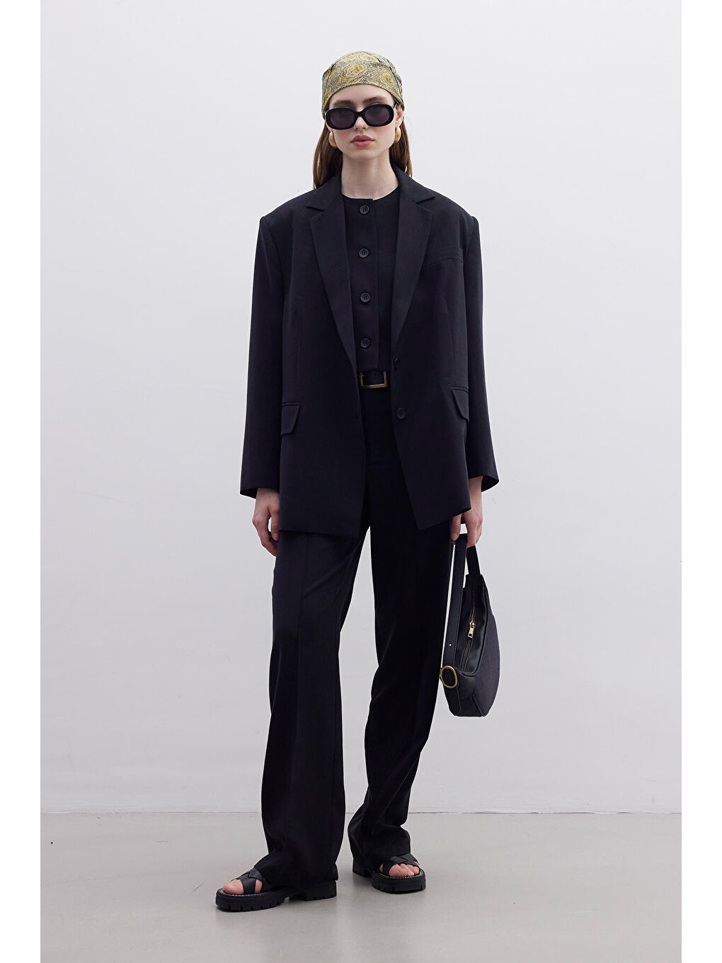 Oversize Naturel Blazer Ceket Siyah-1