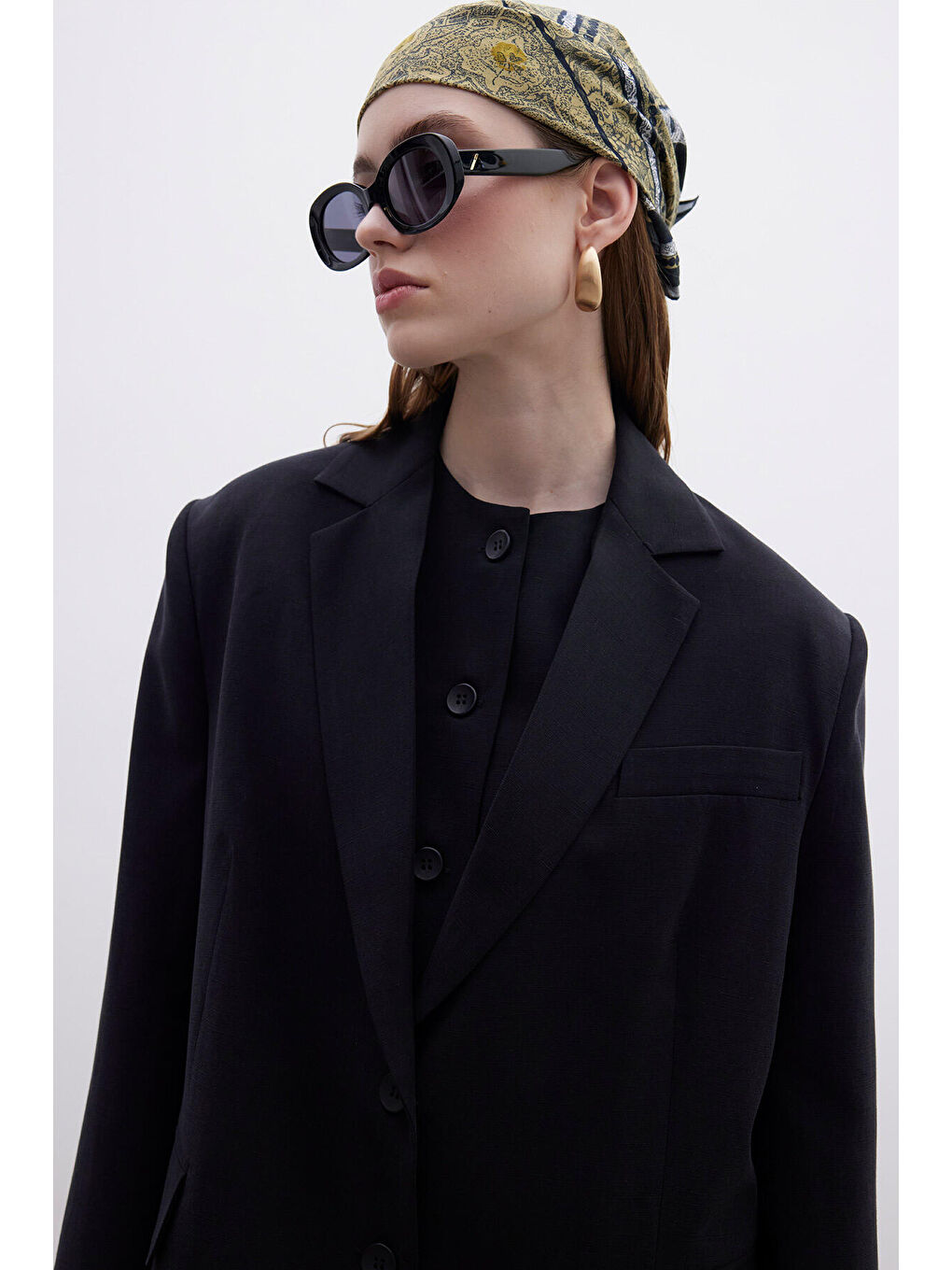 Oversize Naturel Blazer Ceket Siyah-2