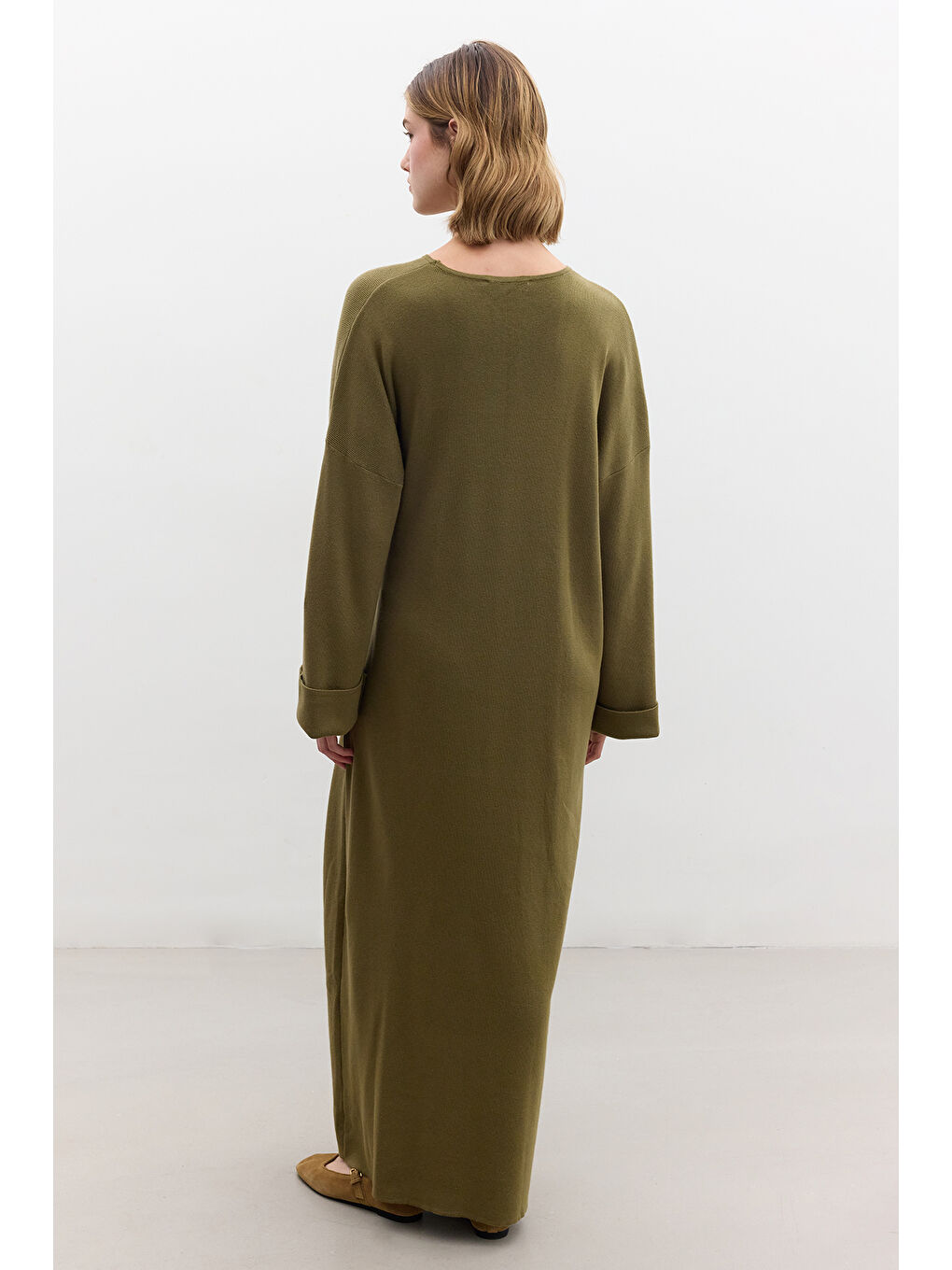 Triko Bağlamalı Elbise Yeşil-7