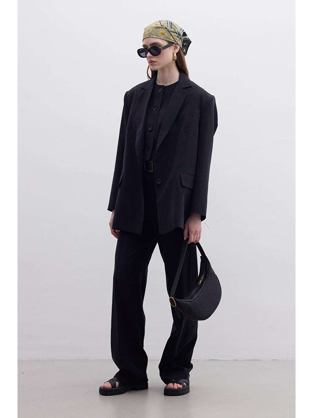 Oversize Naturel Blazer Ceket Siyah-3
