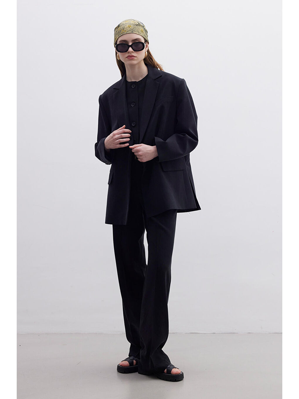 Oversize Naturel Blazer Ceket Siyah-4