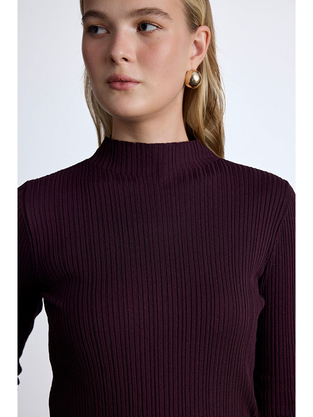 Kırmızı Yüksek Yaka Triko Bluz Vişne-2