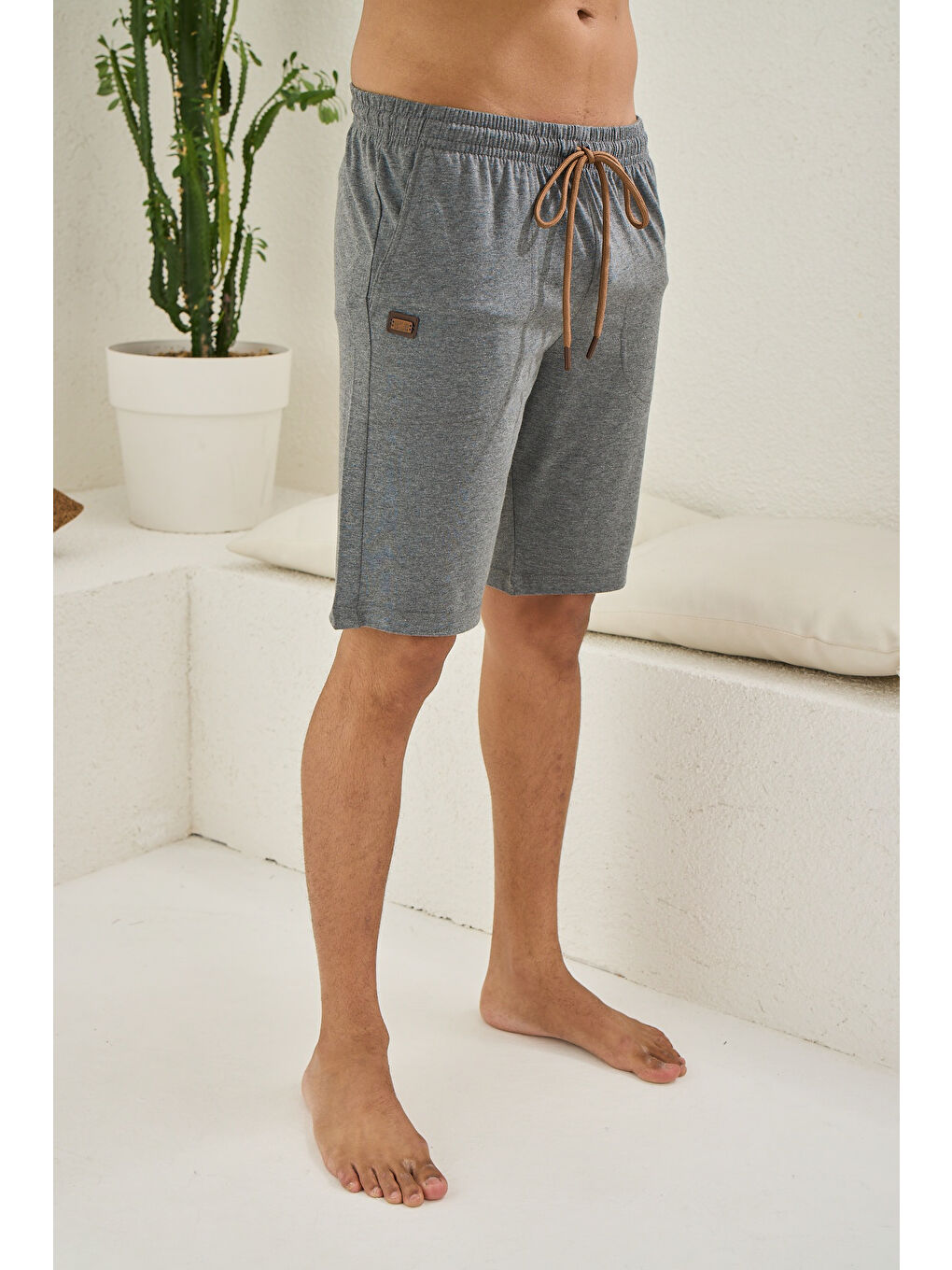Antrasit Erkek %100 Organik Pamuk Cepli Yüksek Kaliteli Battal Şort-2