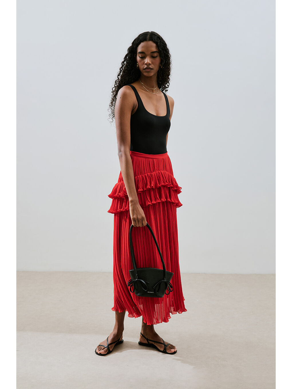 Mila Piliseli Katlı Etek Kırmızı-2