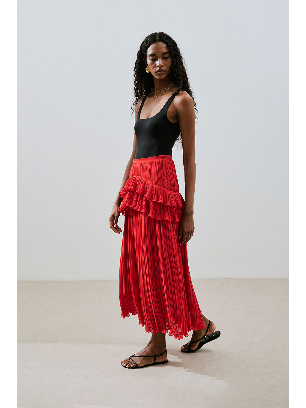 Mila Piliseli Katlı Etek Kırmızı-3