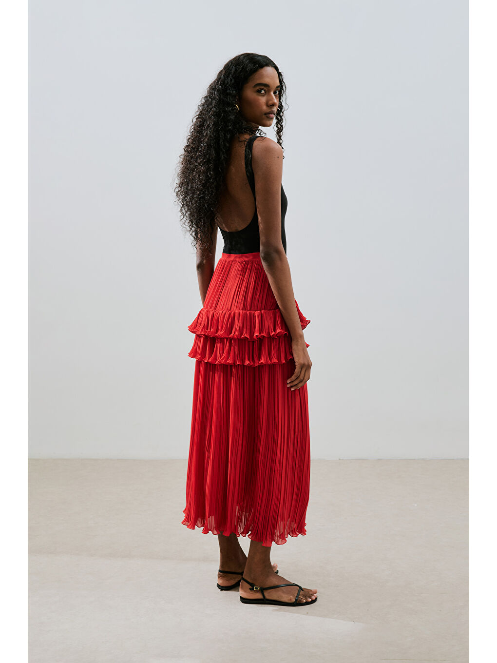 Mila Piliseli Katlı Etek Kırmızı-5